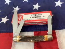 Vintage J A Henckels Stockman (HK-3-S) 4" Knife w/ Great Stag Handles -NOS & M/NM