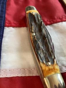 Vintage J A Henckels Stockman (HK-3-S) 4" Knife w/ Great Stag Handles -NOS & M/NM
