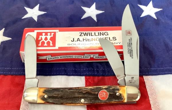 Vintage J A Henckels Stockman (HK-3-S) 4" Knife w/ Great Stag Handles -NOS & M/NM Vintage J A Henckels Stockman (HK-3-S) 4" Knife w/ Great Stag Handles -NOS & M/NM