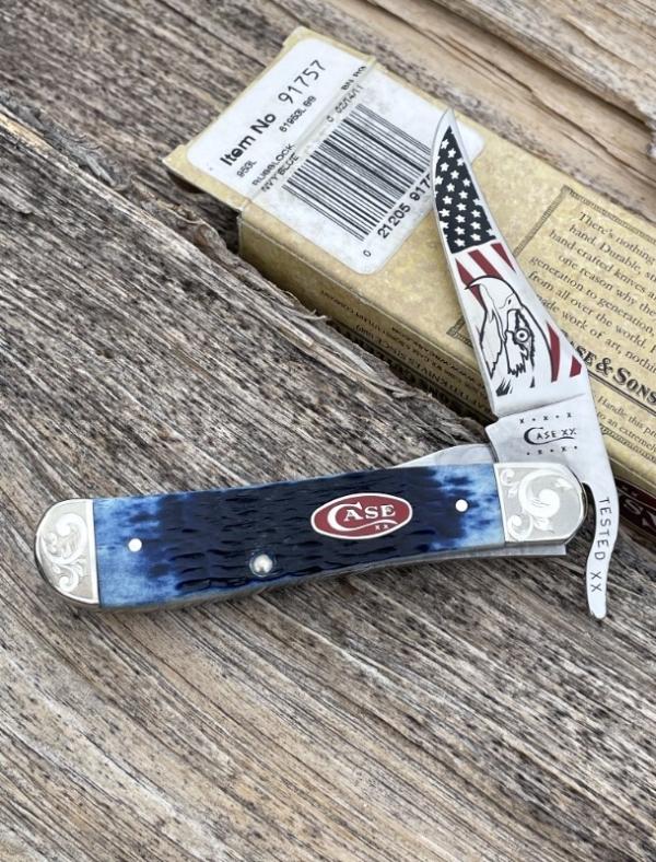 CASE XX ** SFO 2011 SCROLLED EAGLE ETCH NAVY BLUE BONE RUSSLOCK CASE XX ** SFO 2011 SCROLLED EAGLE ETCH NAVY BLUE BONE RUSSLOCK