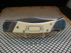 SCHRADE U.S.A. VINTAGE 705 SCRIMSHAW BEAR EXCELLENT LOCK BACK FOLDING POCKET KNIFE & SCHRADE SHEATH