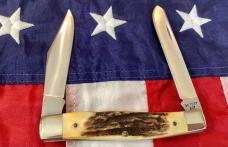 1980 Case xx 4 & 1/4” Moose Knife (MDL# 5275 SP SSP) w Nice Stag Handles, 75th Green Blade Etch -NOS