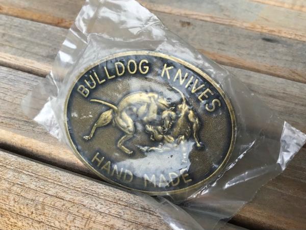 Vintage Bulldog Knives Brass Belt Buckle New in Bag!