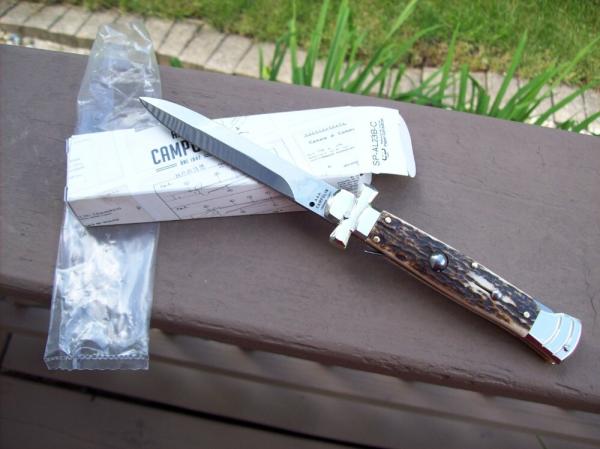 A. G. A. Campolin Maniago, Italy Maltese Cross Bayonet 9 Incher Lockback W/Genuine Stag/Antler NIB