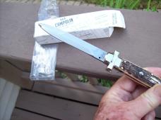 A. G. A. Campolin Maniago, Italy Maltese Cross Bayonet 9 Incher Lockback W/Genuine Stag/Antler NIB