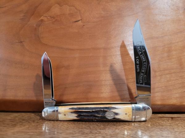 Winchester 1996 NKCA Club Knife, Stag Split Back 3 Blade Whittler, Pattern# 350101