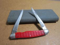VTG CAMILLUS NEW YORK USA #20 Muskrat Knife Rehandled in Red Jigged Bone
