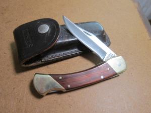 VTG SCHRADE USA LB7  Wood Handle Folding Hunter Lockback Knife amp Original Sheath