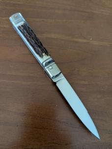 New old stock AKC Slimline Leverlock 20cm - 8” Stag Switchblade... Super snappy! 