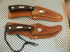 SCHRADE OLD TIMER USA 152 SHARPFINGER & 158OT GUTHOOK SKINNER CARBON STEEL FIXED BLADE KNIFE/ SHEATH