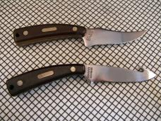 SCHRADE OLD TIMER USA 152 SHARPFINGER & 158OT GUTHOOK SKINNER CARBON STEEL FIXED BLADE KNIFE/ SHEATH