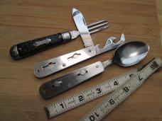 VTG COLONIAL PROV USA PIC NIC SET Hobo Knife w/ Fork Can Opener Cap Lifter