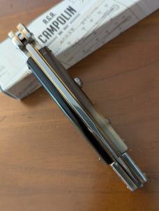NIB  A. G. A. CAMPOLIN BAYO BLADE 23CM - 9" MALTESE LOCKBACK AUTOMATIC W/BRAZILIAN HORN SCALES NS!!!