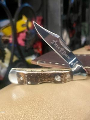 Boker Copperhead D2 Carbon Steel Lockback Knife Stag Handles