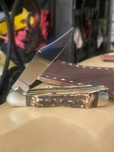 Boker Copperhead D2 Carbon Steel Lockback Knife Stag Handles