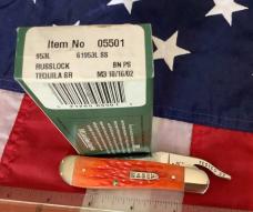 2002 Case xx Russlock Knife w/ Tequila Sunrise Bone Handles & Rare Bullet Shield -mdl# 61953L SS