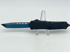 Heat Treated Blued Blade w/ White Lines OTF Automatic Knife w/ Sheath