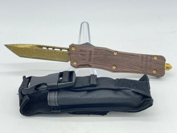 Gold Damascus Wood OTF (Out the Front) Automatic Knife w/ Sheath Gold Damascus Wood OTF (Out the Front) Automatic Knife w/ Sheath