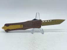 Gold Damascus Wood OTF (Out the Front) Automatic Knife w/ Sheath