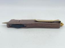 Gold Damascus Wood OTF (Out the Front) Automatic Knife w/ Sheath