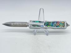 Damascus Genuine Abalone OTF (Out the Front) Automatic Knife w/ Sheath 