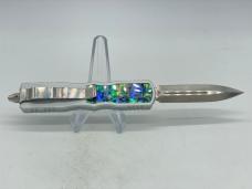 Damascus Genuine Abalone OTF (Out the Front) Automatic Knife w/ Sheath 