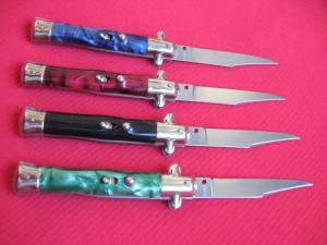 Vintage Italian Button Open Button Close Tourist Stiletto Knife - Full Color Set of Four Knives