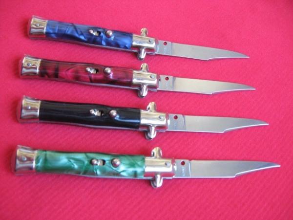 Vintage Italian Button Open Button Close Tourist Stiletto Knife - Full Color Set of Four Knives Vintage Italian Button Open Button Close Tourist Stiletto Knife - Full Color Set of Four Knives