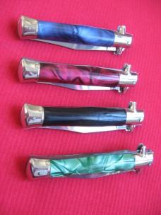 Vintage Italian Button Open Button Close Tourist Stiletto Knife - Full Color Set of Four Knives