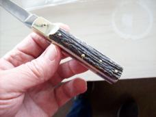 Vintage Hubertus Knife Solingen 09 Slimline Old Ritter Factory Gen. Stag Antler Perfect UNUSED!
