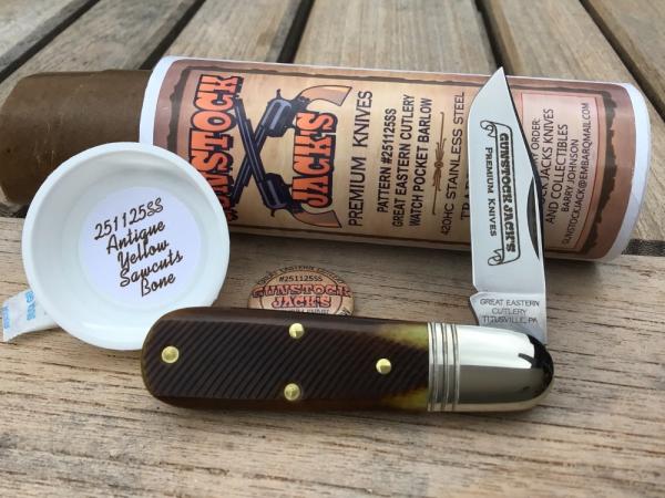 Great Eastern Cutlery 251125SS Watch Pocket Barlow Antique Yellow Sawcut Bone Great Eastern Cutlery 251125SS Watch Pocket Barlow Antique Yellow Sawcut Bone
