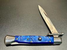 Italian Style 10” Swing-Guard Stiletto, Blue Pearlex Scales