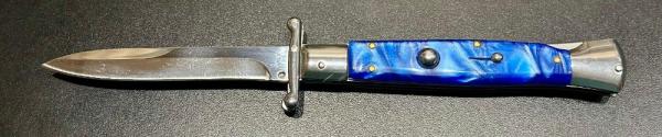 Italian Style 10” Swing-Guard Stiletto, Blue Pearlex Scales Italian Style 10” Swing-Guard Stiletto, Blue Pearlex Scales