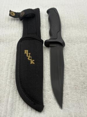 Buck 650 Nighthawk USA Fixed Black Blade Sheath Knife Made In 1995 No Box