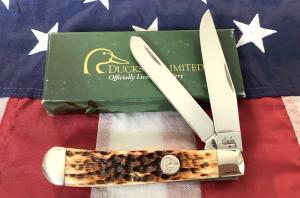 Case xx Ducks Unlimited Trapper Knife w Sweet Antique Bone Handles mdl 6254 SS -NOS in Orig box