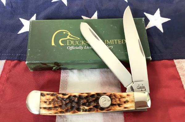 Case xx Ducks Unlimited Trapper Knife w/ Sweet Antique Bone Handles (mdl# 6254 SS) -NOS in Orig box Case xx Ducks Unlimited Trapper Knife w/ Sweet Antique Bone Handles (mdl# 6254 SS) -NOS in Orig box