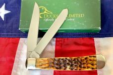 Case xx Ducks Unlimited Trapper Knife w/ Sweet Antique Bone Handles (mdl# 6254 SS) -NOS in Orig box