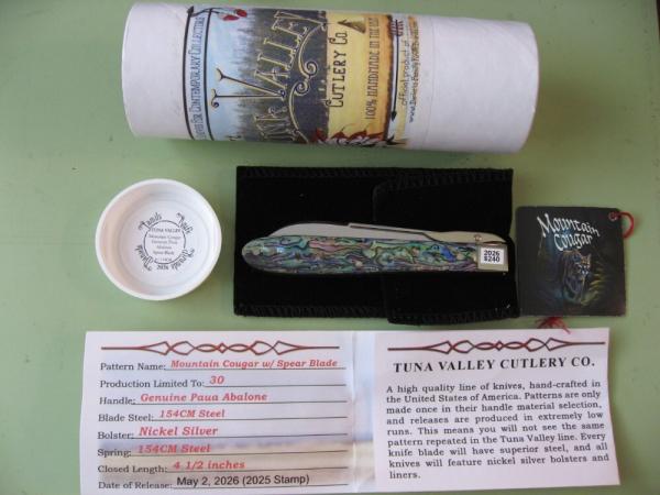 TUNA VALLEY 2026 MOUNTAIN COUGAR SWING GUARD GENUINE PAUA ABALONE #4 TUNA VALLEY 2026 MOUNTAIN COUGAR SWING GUARD GENUINE PAUA ABALONE #4