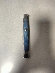 13 inch Blue Camel Bone Damascus Automatic 