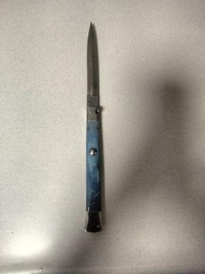 13 inch Blue Camel Bone Damascus Automatic 