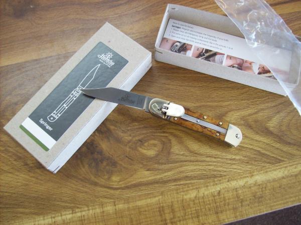Hubertus Knife Solingen Automatic Just Arrived Yellow Curly Birch 08 Lilyput Clip-Point UNUSED! Hubertus Knife Solingen Automatic Just Arrived Yellow Curly Birch 08 Lilyput Clip-Point UNUSED!