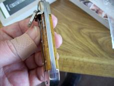 Hubertus Knife Solingen Automatic Just Arrived Yellow Curly Birch 08 Lilyput Clip-Point UNUSED!