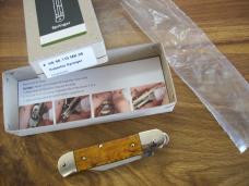 Hubertus Knife Solingen Automatic Just Arrived Yellow Curly Birch 08 Lilyput Clip-Point UNUSED!