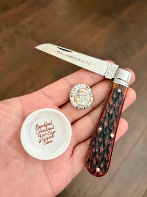 Waynorth 93 Chestnut Flat Cap Jigged Bone Real Lambfoot Knife