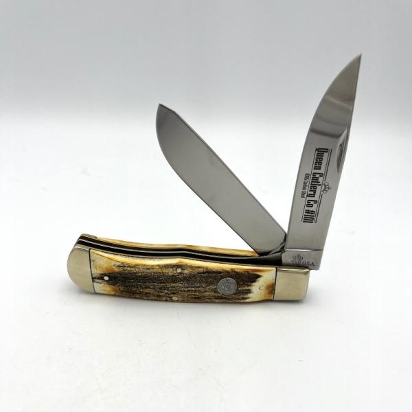 Queen Cutlery Jumbo LinerLock Trapper - Stag Bone (1095 CS Locking Clip & Spey Blade) QGSH206L Queen Cutlery Jumbo LinerLock Trapper - Stag Bone (1095 CS Locking Clip & Spey Blade) QGSH206L