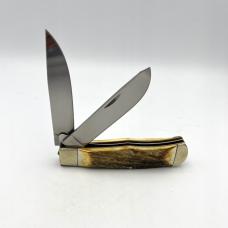 Queen Cutlery Jumbo LinerLock Trapper - Stag Bone (1095 CS Locking Clip & Spey Blade) QGSH206L
