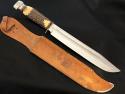 Vintage Edge Brand Solingen Germany Massive 15-1/4”Stag Bowie Knife w/Leather Sheath 1950’s EXCLNT.