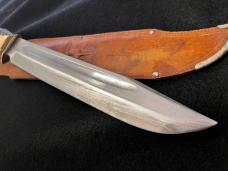 Vintage Edge Brand Solingen Germany Massive 15-1/4”Stag Bowie Knife w/Leather Sheath 1950’s EXCLNT.