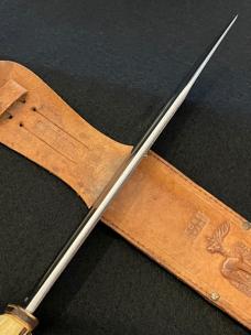 Vintage Edge Brand Solingen Germany Massive 15-1/4”Stag Bowie Knife w/Leather Sheath 1950’s EXCLNT.