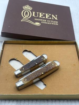 Queen Master Cutter Collection 77 Trapper 2 Knife Bone Handle Set